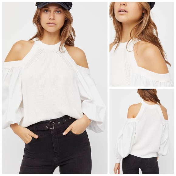 Free People Tops - Free People catch a glimpse cold shoulder knit sweater top in white - large NWT